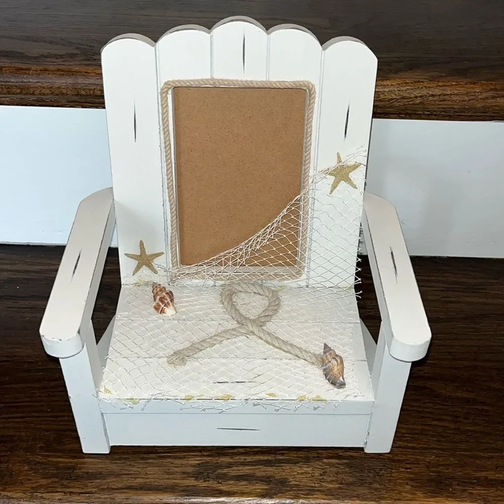 Seaside Shore Wooden Beach Wooden Chair Sea shell Net Rope picture photo frame